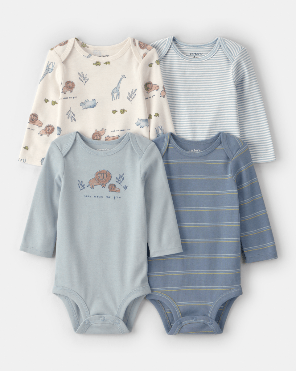 Pack 4 bodies de manga larga safari en azul/neutro - Carter's