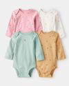 4-pack long sleeve bodysuits with mini fruit print