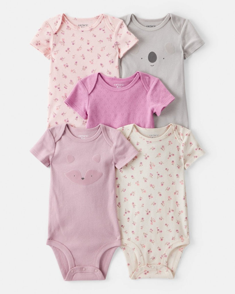 Pack 5 bodies de manga corta con estampados de zorros y koalas para bebé niña - Carter's