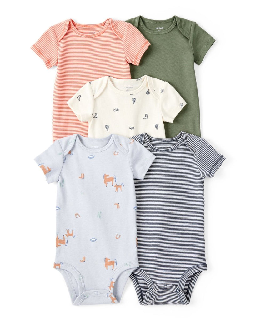Pack 5 bodies de manga corta con rayas estilo vaquero para bebé niño - Carter's