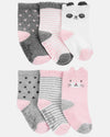 Pack of 6 pink baby socks with animal designs
