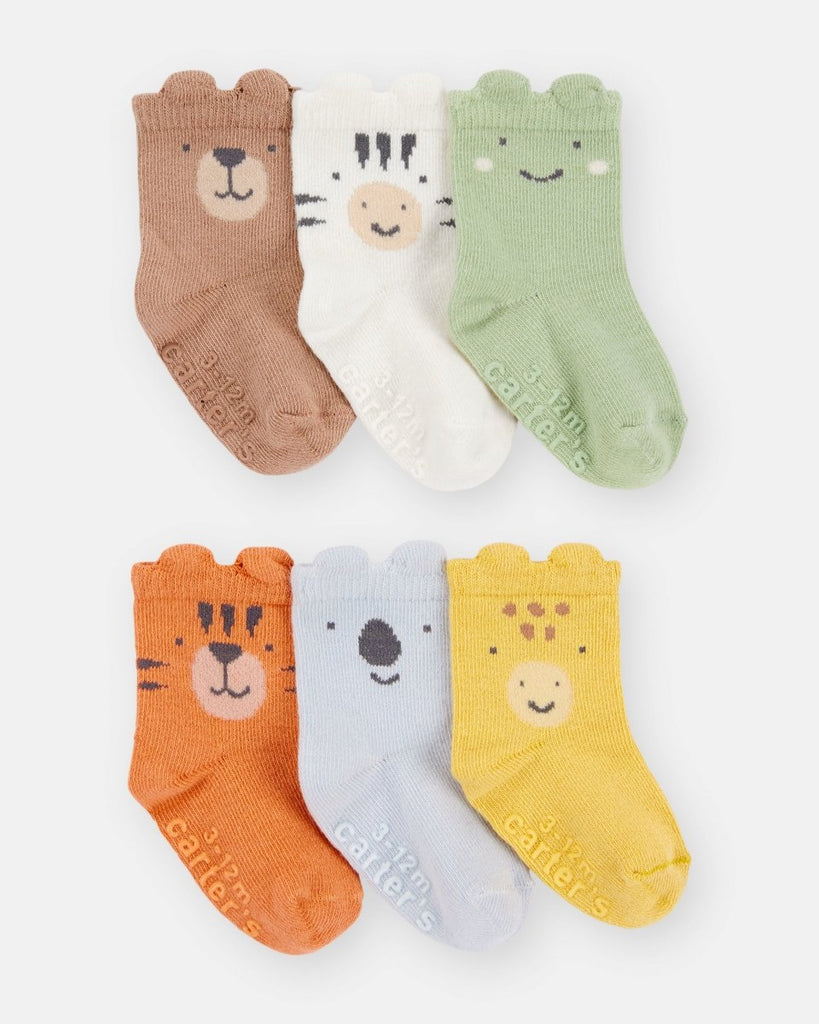 Pack 6 pares de calcetines estampado de caras de animales para bebé unisex - Carter's