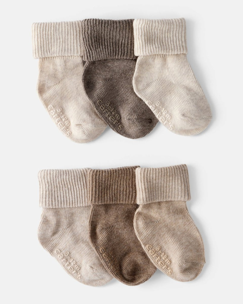 Pack 6 pares de calcetines marrones con puño enrollado para bebé unisex - Carter's