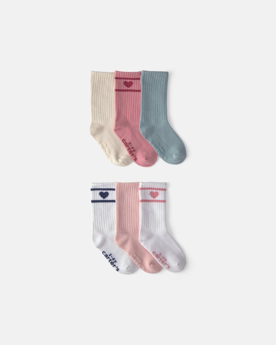 Pack 6 pares de calcetines para niña, corazones y rayas - Carter's