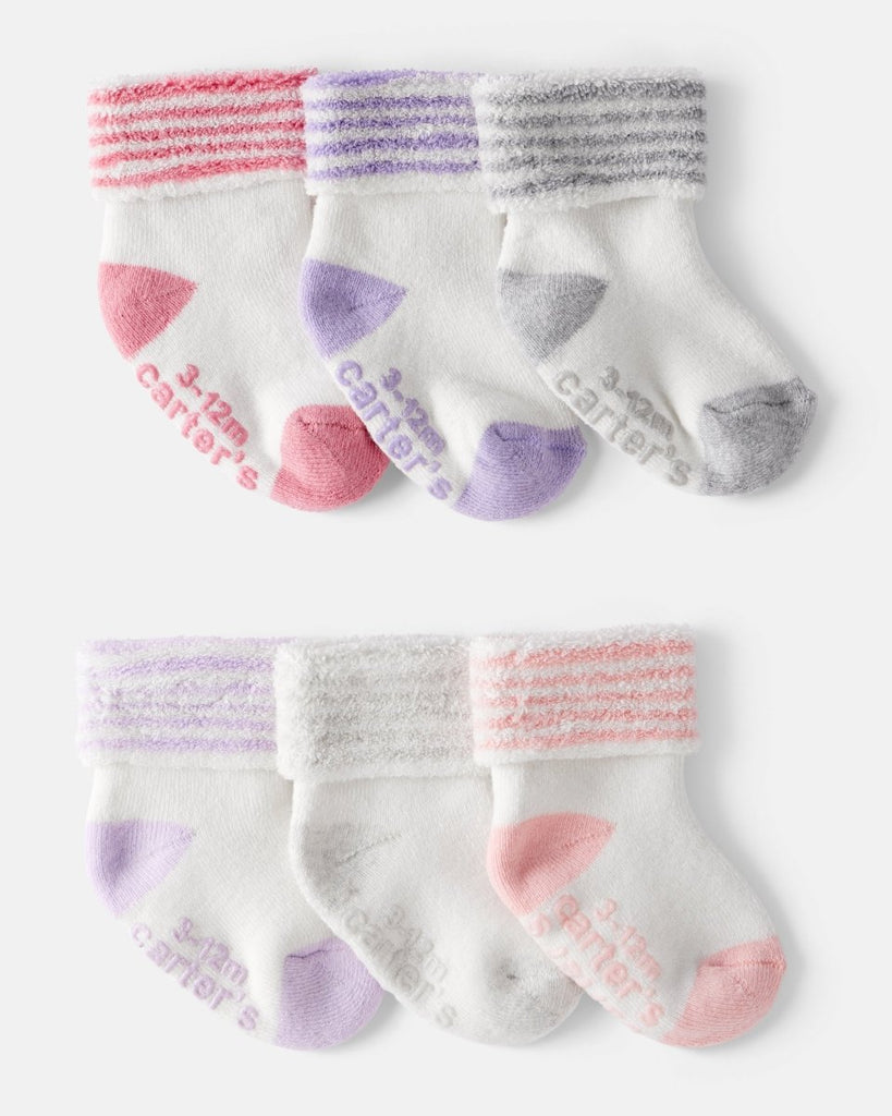 Pack 6 pares de calcetines puños a rayas en tonos púrpura y rosa para bebé niña - Carter's