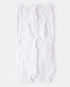 Pack of five sleeveless white cotton bodysuits