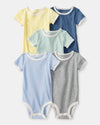 Pack of five bodysuits with plain and striped prints