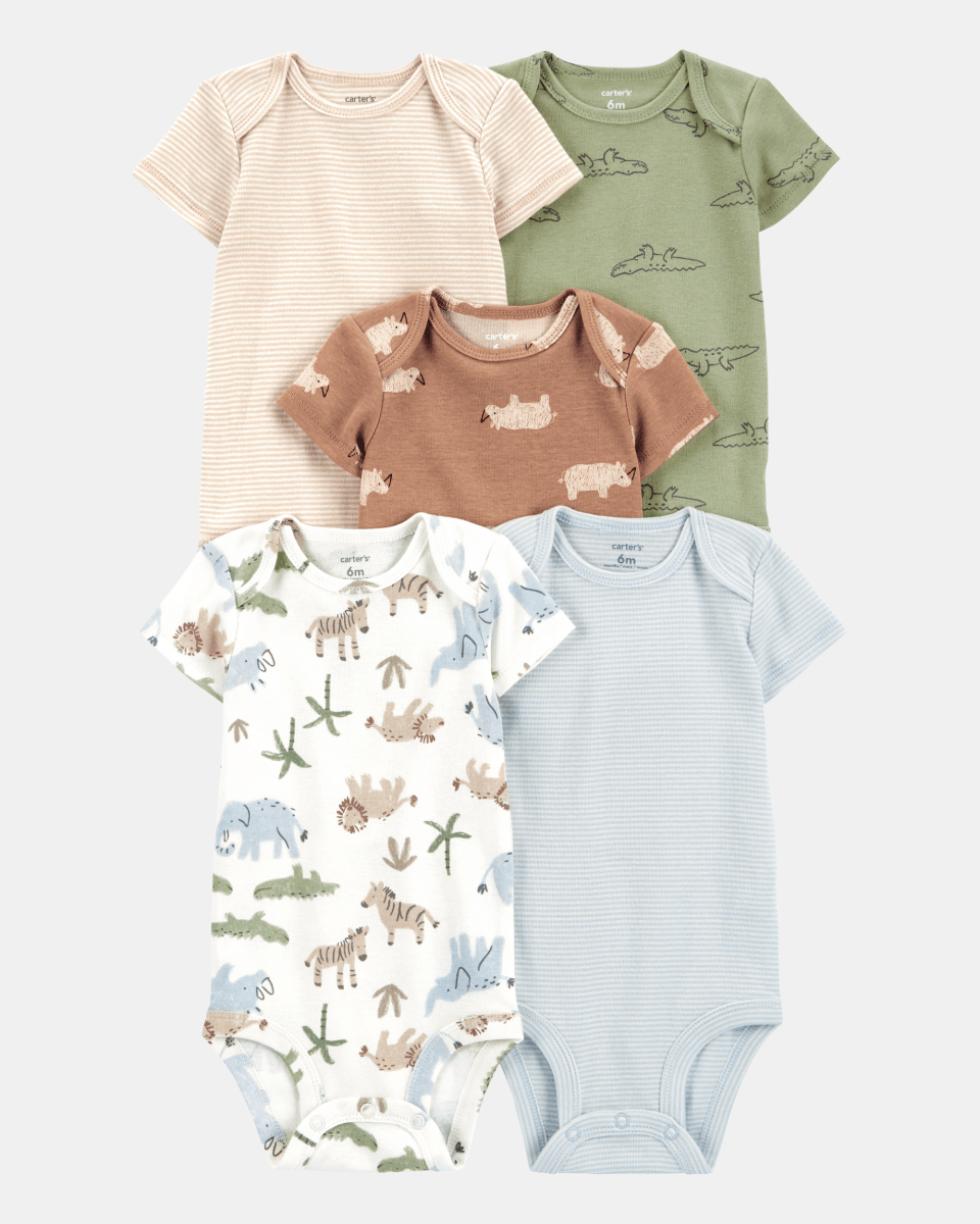 Pack cinco bodies de algodón, diseño safari - Carter's