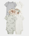 Pack of five cotton bodysuits, safari design