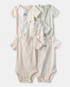 Pack of five cotton bodysuits, animal print and striped