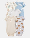 Five-pack of cotton bodysuits, with cookie and cloud prints