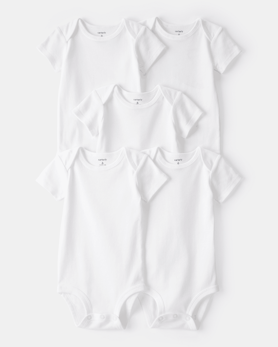 Pack cinco bodies de algodón, manga corta, blancos - Carter's