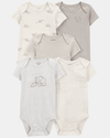 Pack of five short-sleeved cotton bodysuits, elephant design