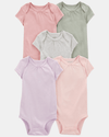 Pack of five short-sleeved cotton bodysuits, assorted colors