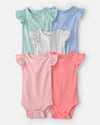 Pack of five plain short-sleeved bodysuits with ruffles