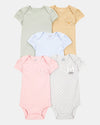 Pack of five short-sleeved animal pocket bodysuits