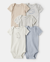 Five-piece short-sleeve hippo design bodysuit pack