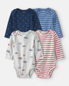 Pack of four cotton bodysuits, nautical prints