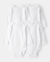 Pack of four cotton bodysuits, long sleeves, white
