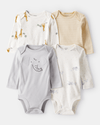 Four-pack long-sleeved cotton safari print bodysuits