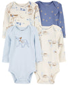 Pack of four cotton bodysuits, long sleeves, dog design