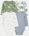 Pack of four dinosaur and striped bodysuits
