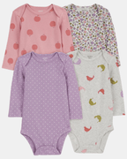 Pack cuatro bodies florales en púrpura con estampado de pajaritos - Carter's