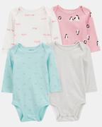 Pack cuatro bodies manga larga con corazones, rayas y lunares - Carter's