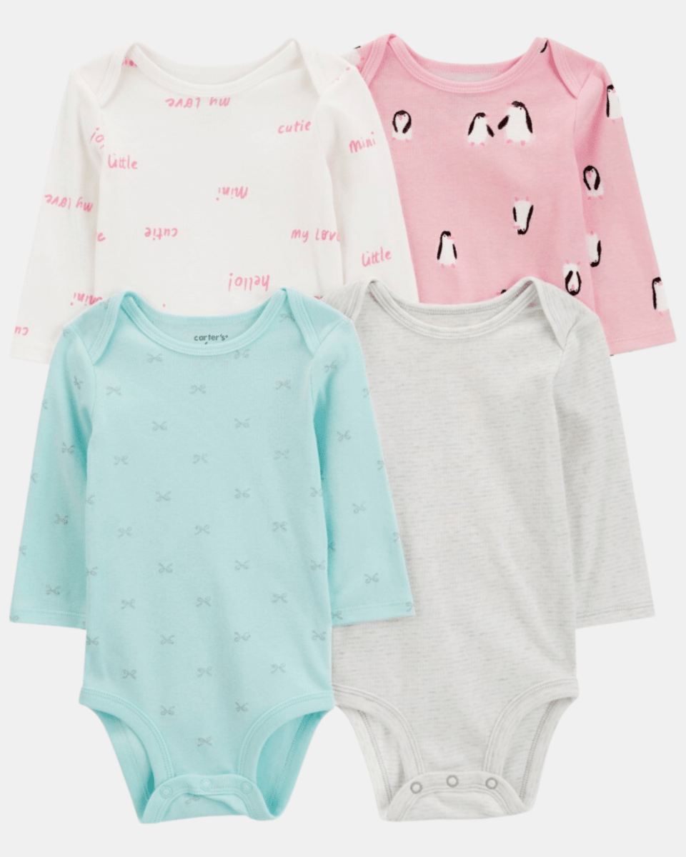 Pack cuatro bodies manga larga con corazones, rayas y lunares - Carter's