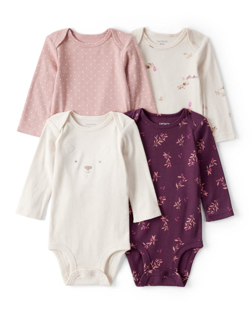 Pack cuatro piezas body manga larga con diseño de oso malva - Carter's