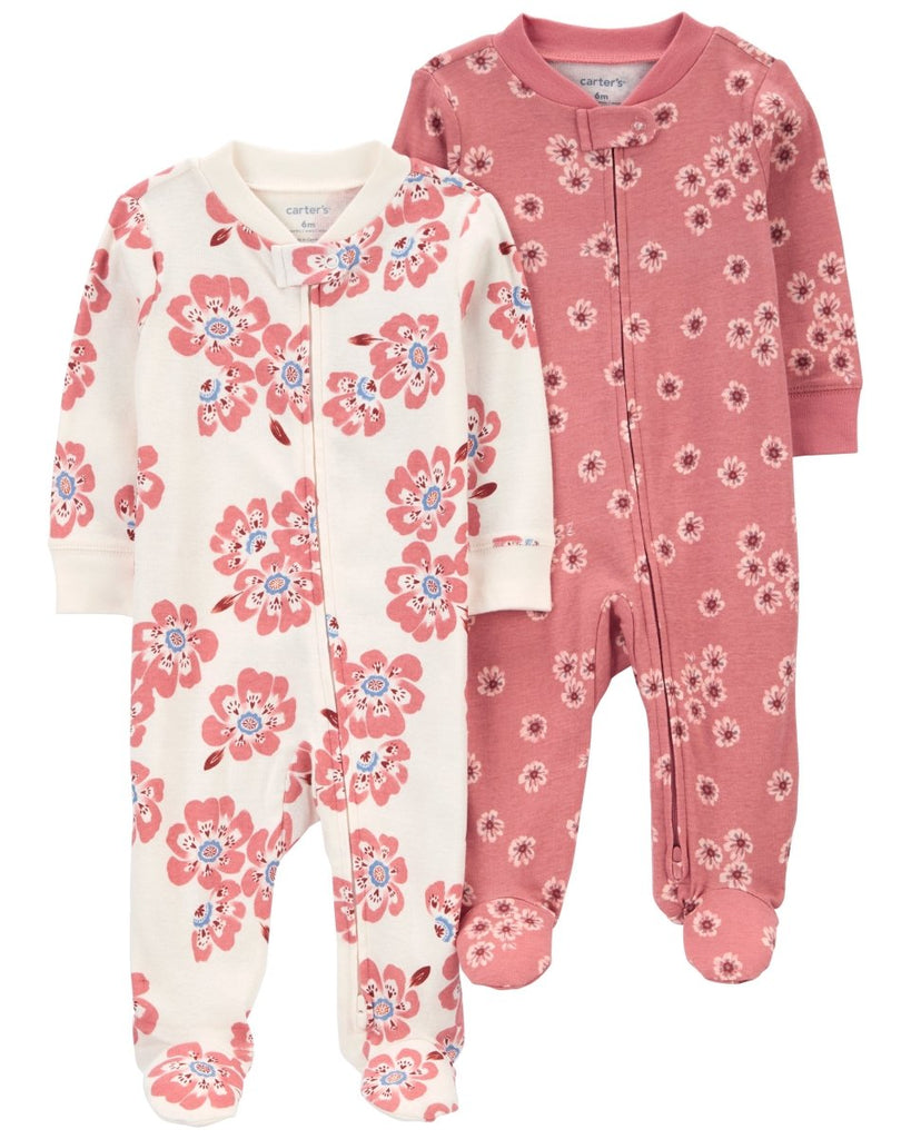 Pack de 2 pijamas de algodón con pies, estampado floral - Carter's