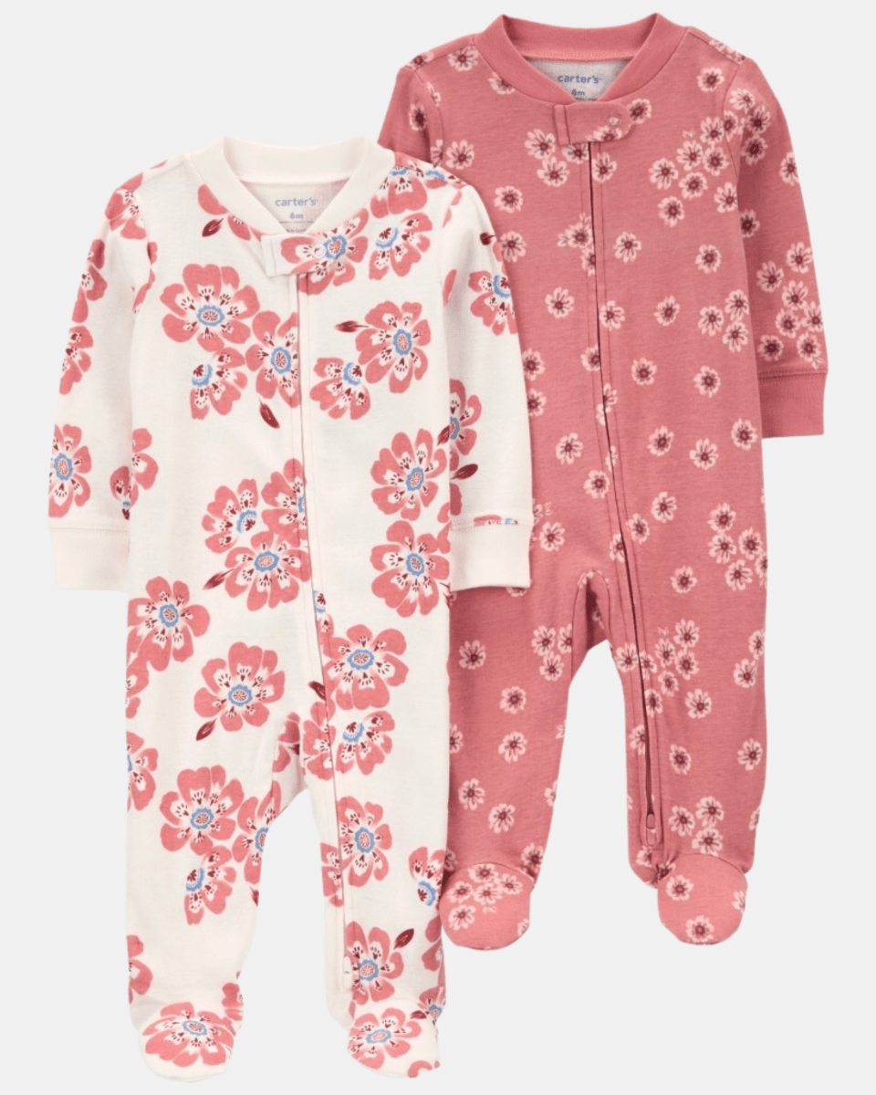Pack de 2 pijamas de algodón con pies, estampado floral - Carter's