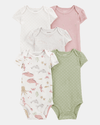 Pack of five short-sleeved bodysuits with seahorse print