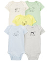 Pack of five short-sleeved bodysuits with farm print
