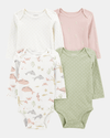 Pack of four long-sleeved bodysuits with aquatic print, polka dots and seahorse