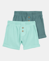 Pack of two light blue cotton shorts with elastic waistband