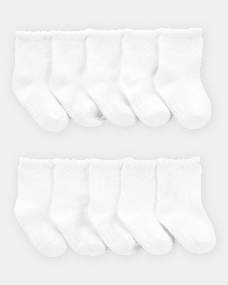 Pack diez pares de calcetines de algodón festoneados, blancos - Carter's