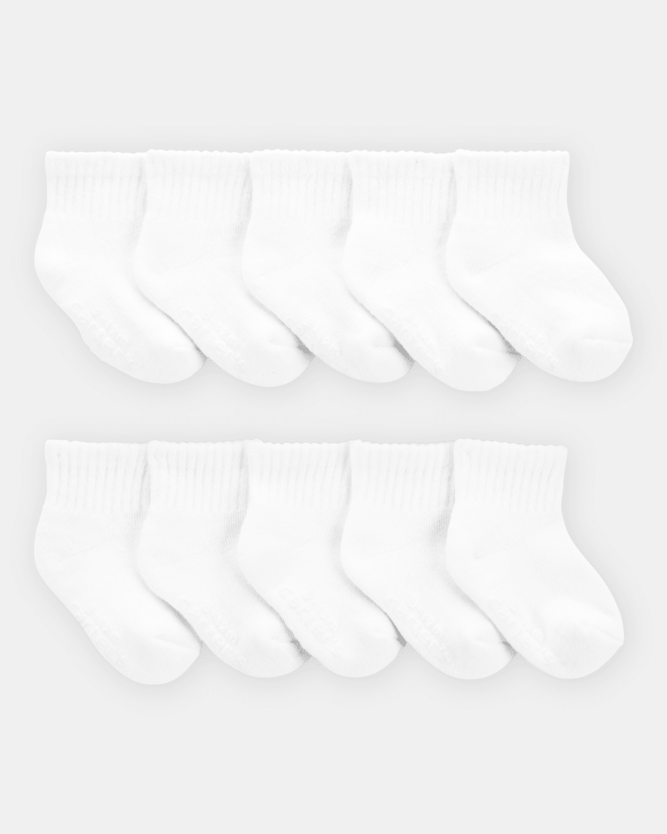 Pack diez pares de calcetines tobilleros de algodón, blancos - Carter's