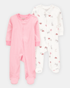 Pack of two full-body cotton pajamas with two-way zipper and animal design