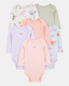 Six-pack long sleeve cotton bodysuits animal design