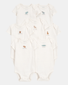 Pack of seven cotton short-sleeved animal design bodysuits