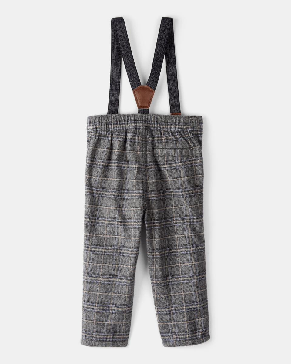 Pantalón con tirantes de cuadros grises - Carter's