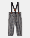 Grey plaid suspender trousers