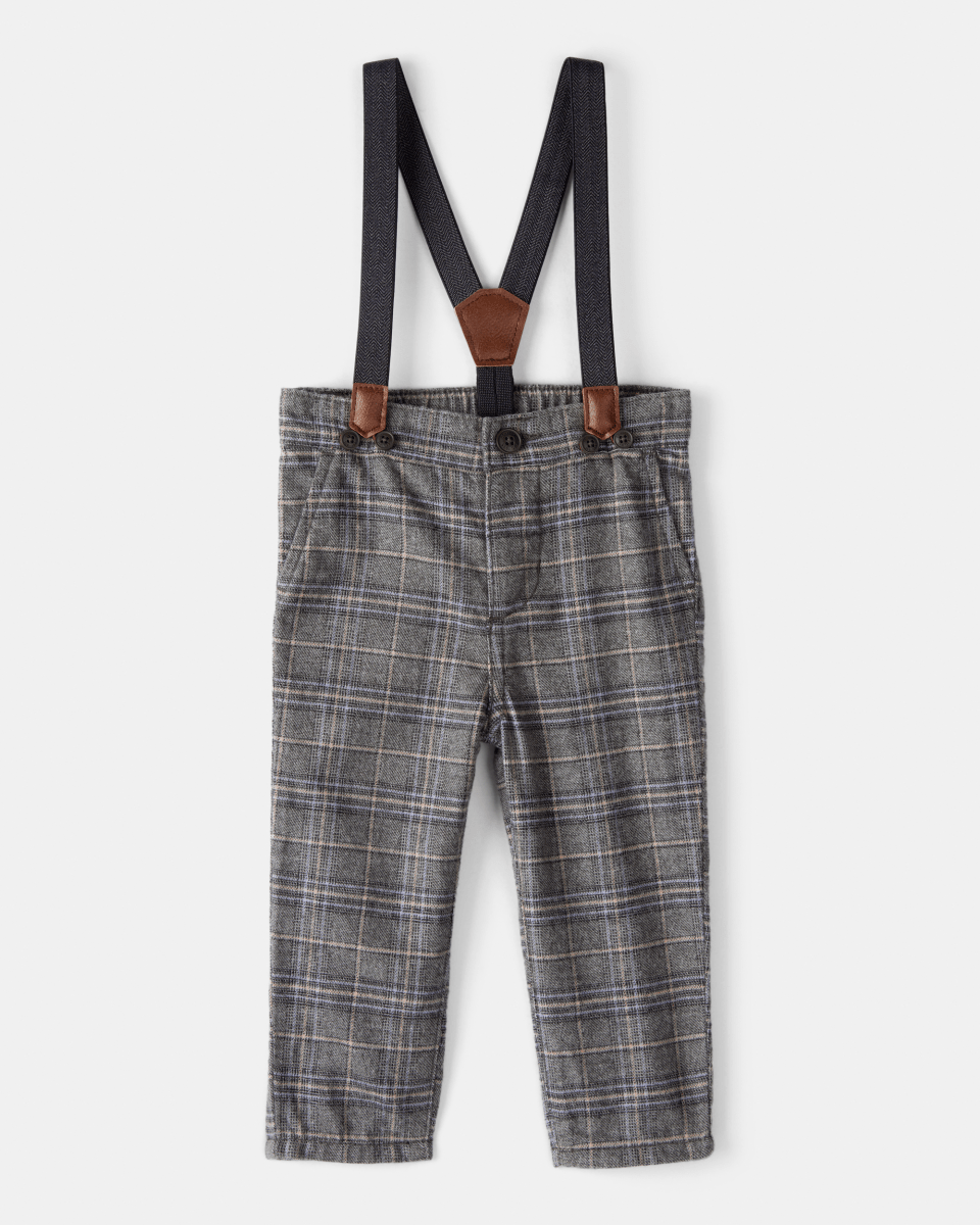 Pantalón con tirantes de cuadros grises - Carter's