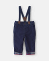 Stretch corduroy pants with suspenders, navy