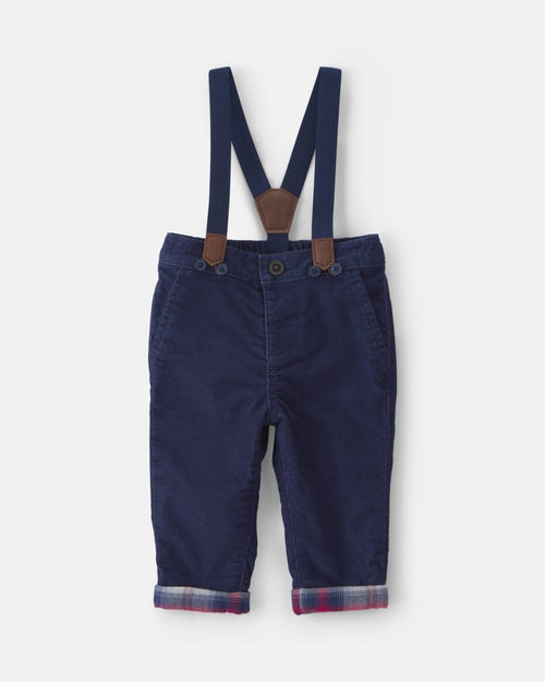Pantalón de pana elástica con tirantes, azul marino