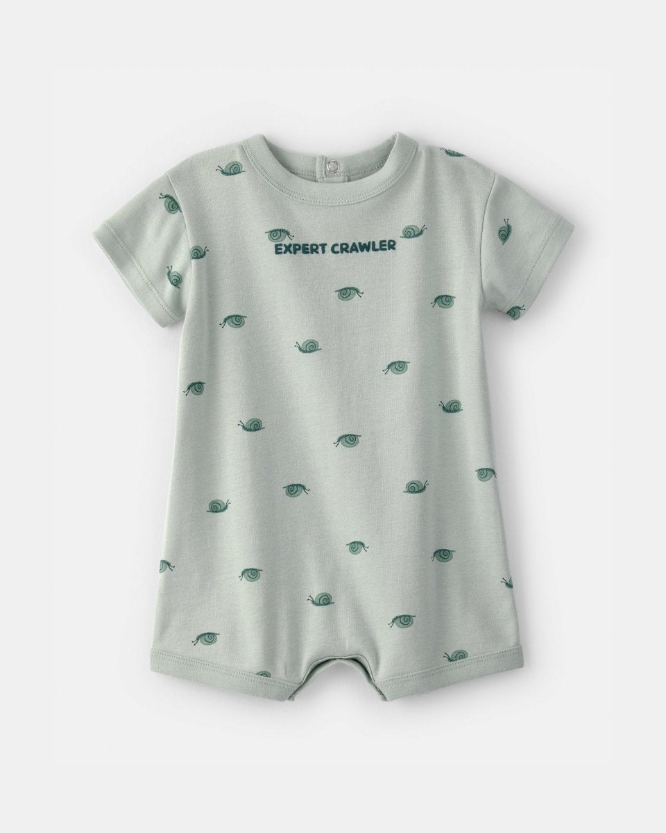 Pelele corto de algodón, diseño caracoles verde - Carter's