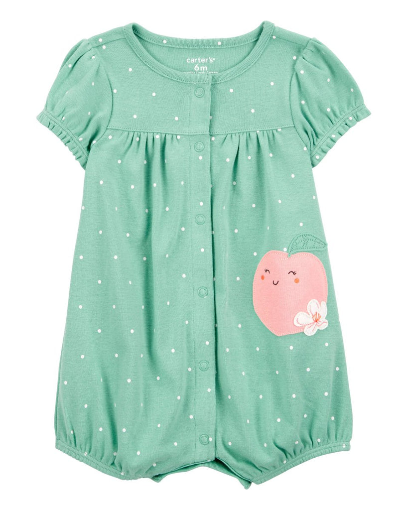Pelele de manga corta con estampado de melocotones en color verde - Carter´s España