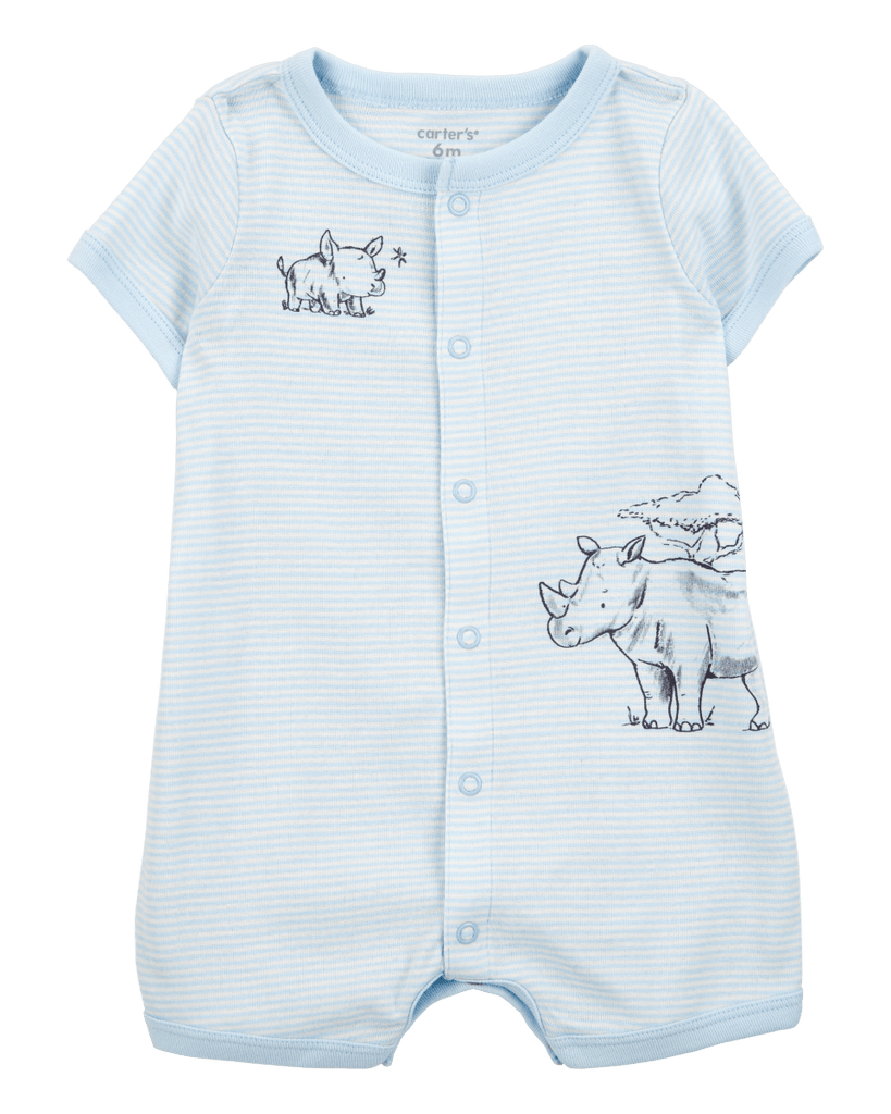 Pelele de manga corta con rayas y estampado de rinoceronte en color azul - Carter´s España
