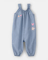 Pelele largo de algodón chambray sin mangas con bordado